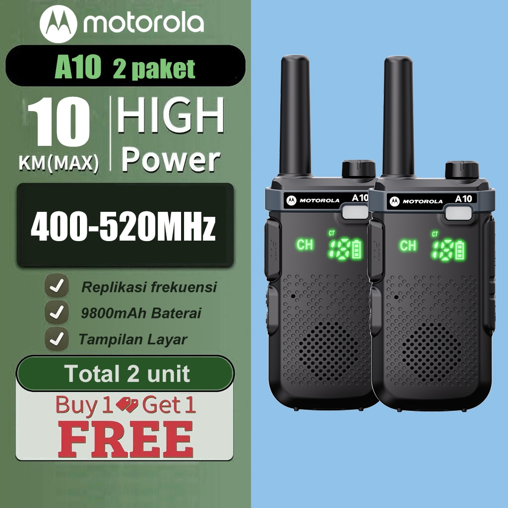HT WalkieTalkie Two-Way Radio MOTOROLA A10 2Pcs 400-520MHz frekuensi UHF 9800MAH Baterai 199 Channel