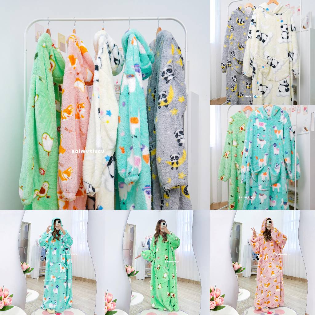 BALMUTLUCU | Onesie Hoodie | Wearable Hooded Blanket | Selimut Piyama Model Terusan Ada Hoodie Jumbo