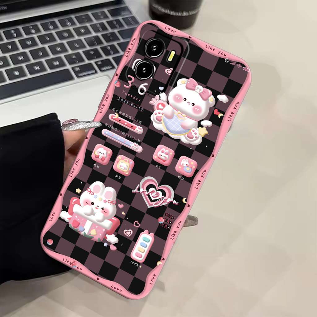 Softcase Vivo Y15s Y15a Y01 Y01a Pro - Silikon - Skin Hp - Motif B3ar Hitam - Softcase Custom