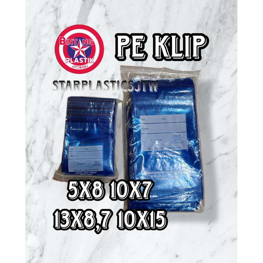 Plastik PE KLIP OBAT Sablon ZIPACK Biru / Merah Polos Printing 4x6 5x8 10x7 13x8,7 10x15 12x20 isi 1