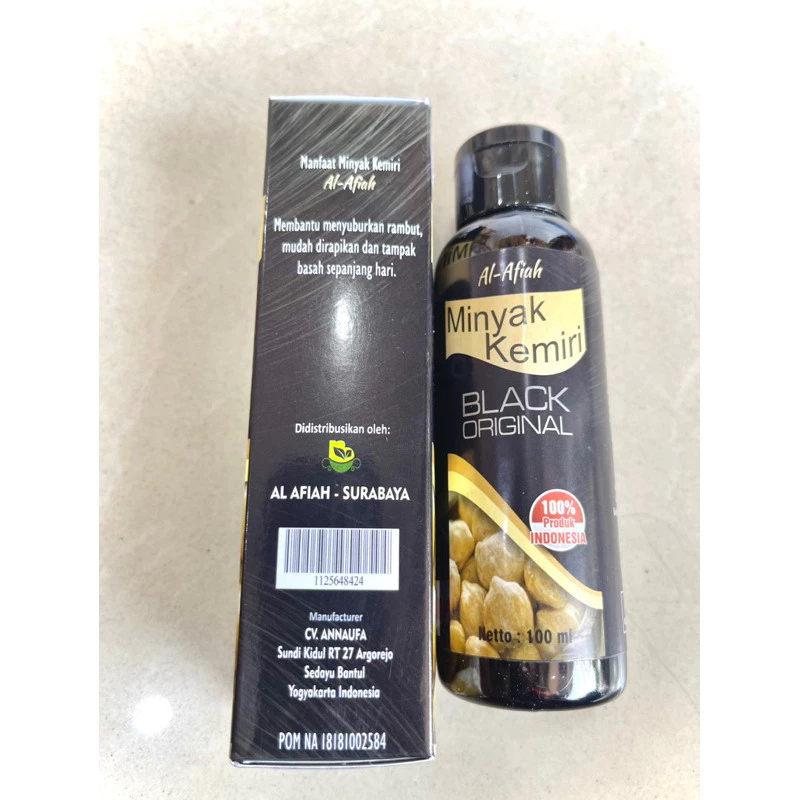 Minyak Rambut Kemiri Black Al Afiah BPOM | Minyak Kemiri plus Zaitun penyubur rambut ( Asli Penumbuh