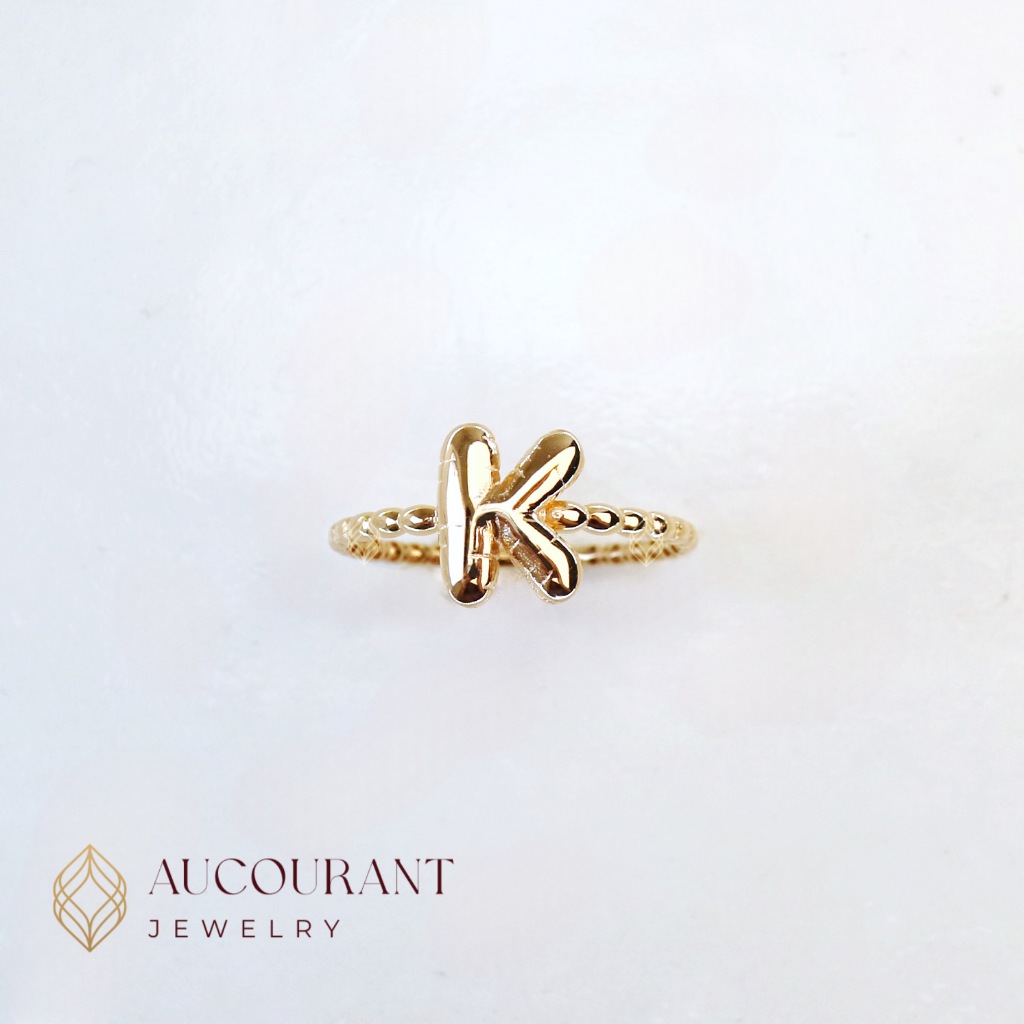 Cincin Emas model Inisial Huruf K. Emas Rose Gold 16K