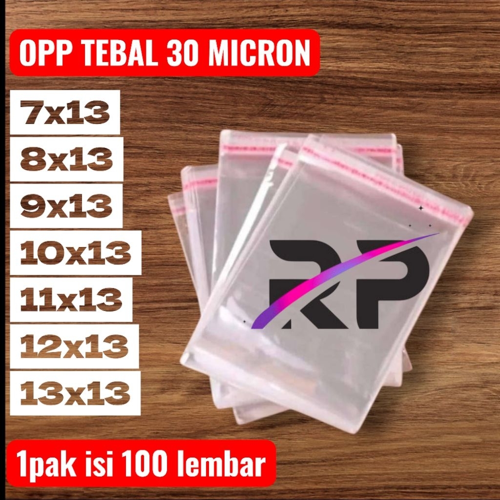 plastik OPP lem bening ketebalan 30micron murni, 1pak isi 100 lembar 7x13, 8x13, 9x13, 10x13, 11x13,