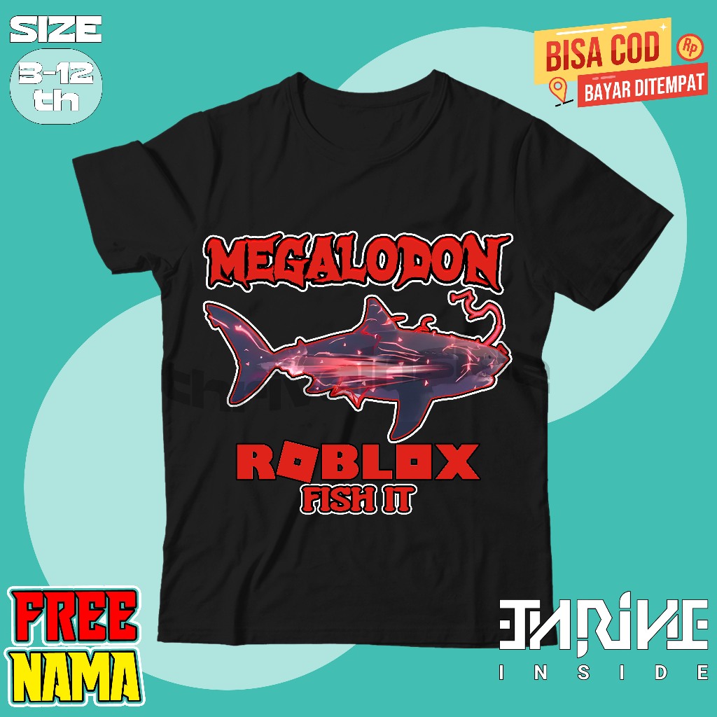 Bisa COD Kaos Anak Baju Anak Roblox Fish It Secret Fish MEGALODON Free Nama / Fashion Anak Tshirt An