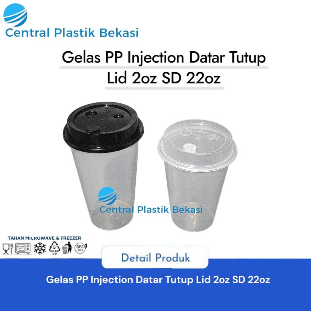 Gelas Cup PP Injection Bening 14oz /16oz / 22oz Stopper Dan LID ISI 25PC