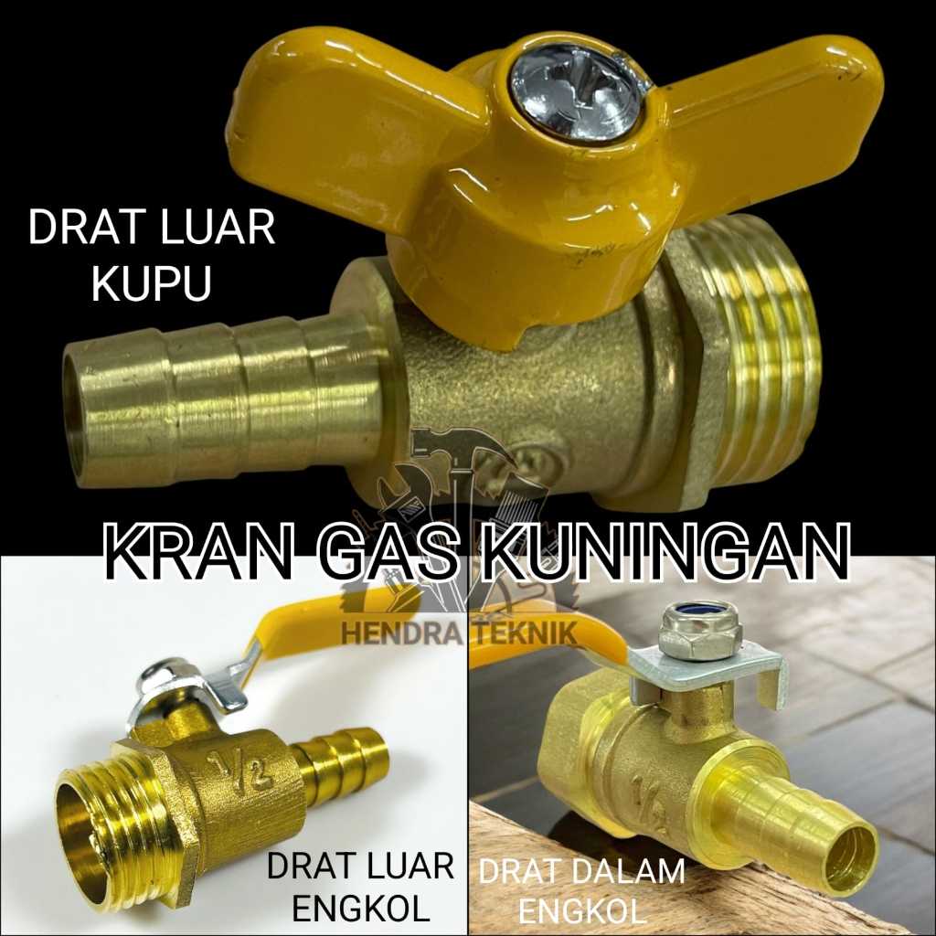GAS COCK STOP KRAN ANGIN DAN GAS 3/8" KRAN GAS ELPIJI DRAT LUAR / DALAM 1/2" KUNINGAN KERAN OVEN ELP
