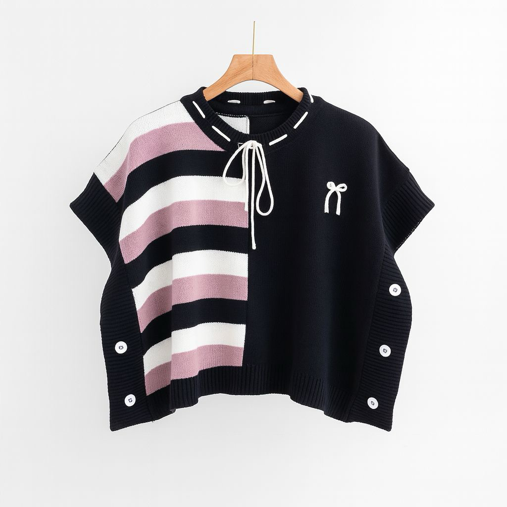 Khira Vest Rajut Wanita Premium | Rompi Knit Korean Style Motif Pita Tali Kur Kancing Samping Lucu |