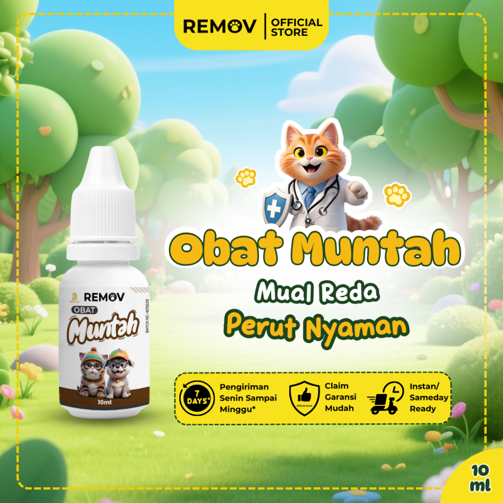 Remov Obat Muntah Akibat Infeksi Pencernaan dan Stress Untuk Kucing Dan Anjing 10 Ml