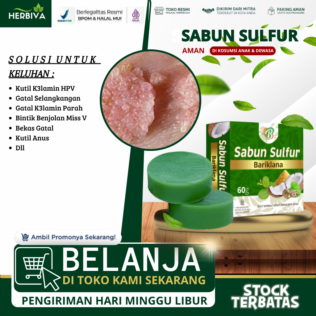 Sabun Sulfur - Sabun Binahong Obat Kutil Kelamin HPV, Perontok Kutil kelamin Pria dan wanita Bintik 
