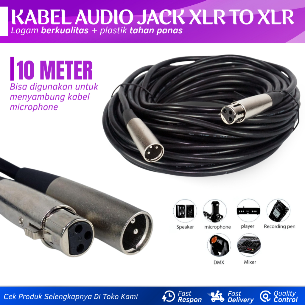 Kabel Mic 10 Meter XLR Male to XLR Female Kabel Microphone 10 Meter Kabel XLR Female to Male 3 Pin K