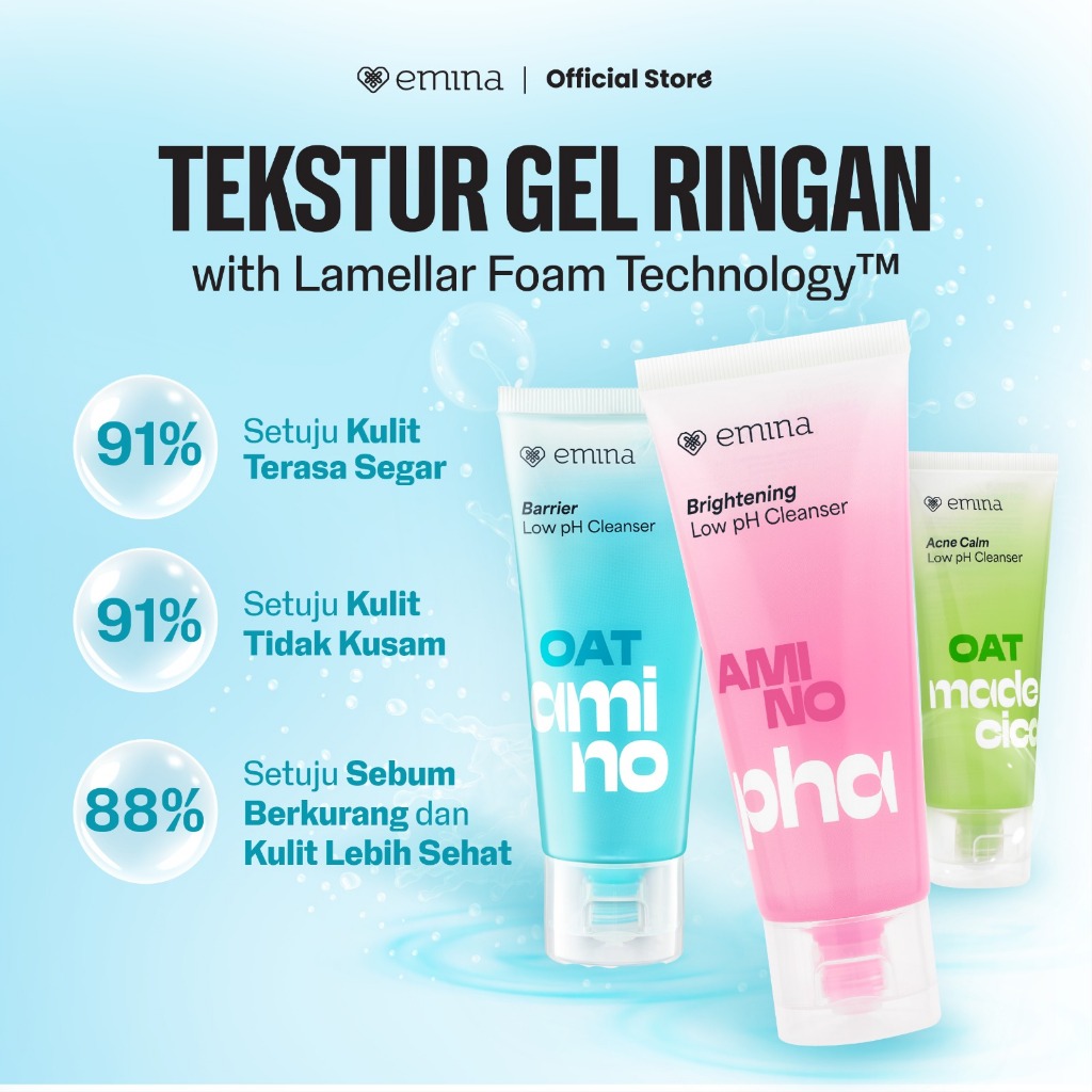 Emina Oat Amino Ceramide Barrier Low pH Gel Cleanser 70ml - Facial Wash Skincare Sabun Muka Cerah Gl