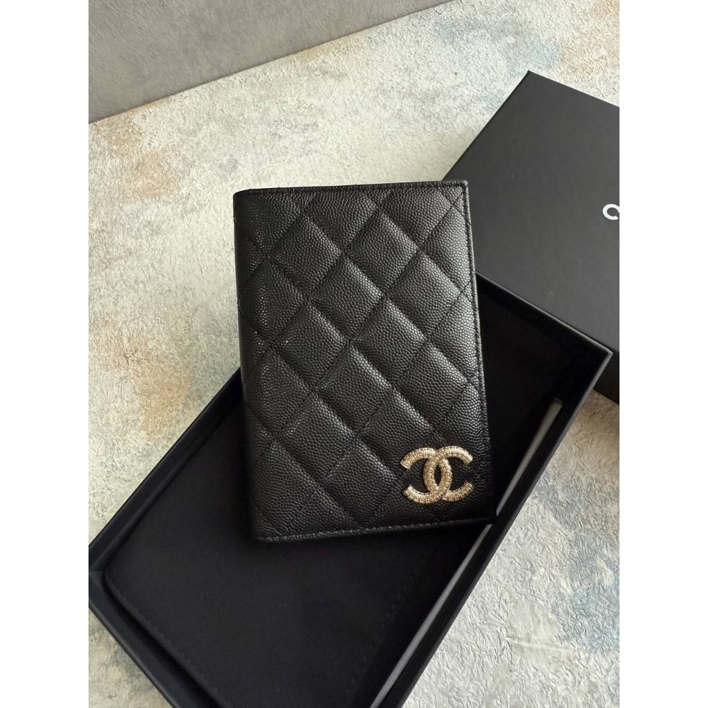 BNIB Chanel Passport Holder Black caviar ghw