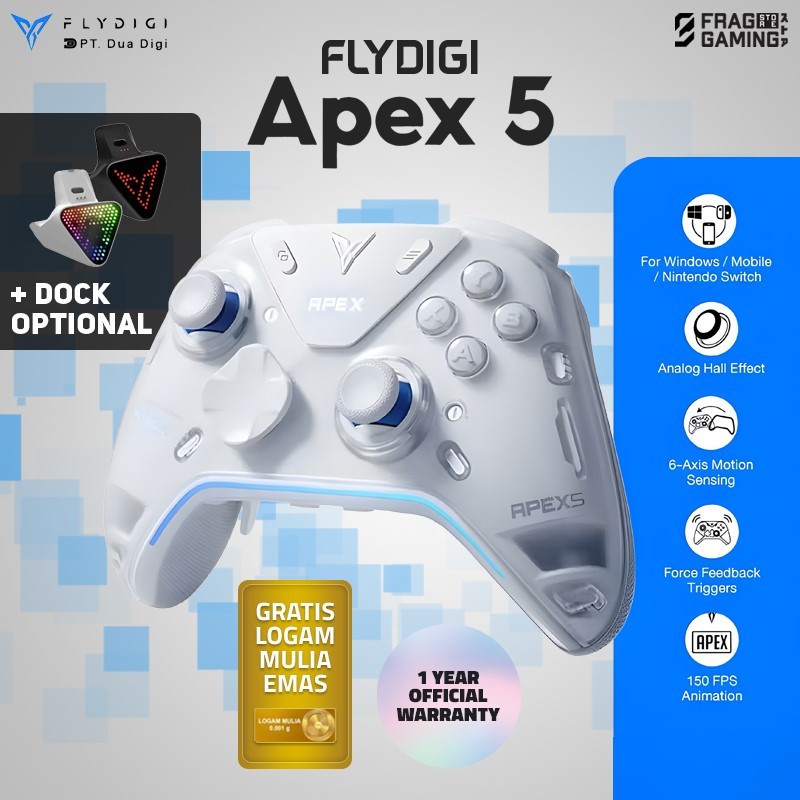 FLYDIGI Apex 5 Wireless PC Controller Adaptive Trigger Forceflex Joystick 2.0 Force Feedback Trigger
