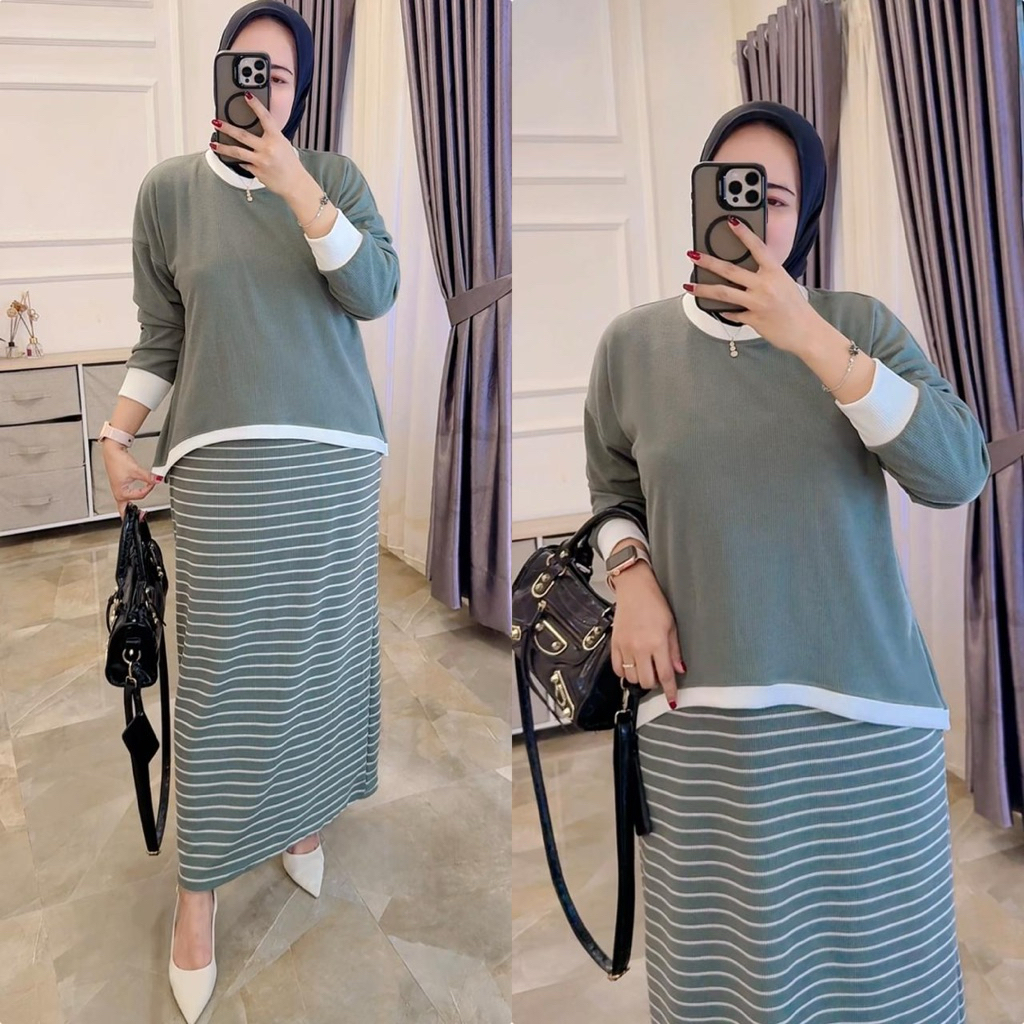 tokyo premium_gamis salur atasan polos kaos knit terbaru
