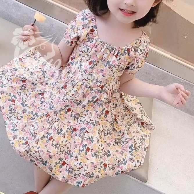 Dress anak perempuan katun baju motif bunga gaya pantai casual santai