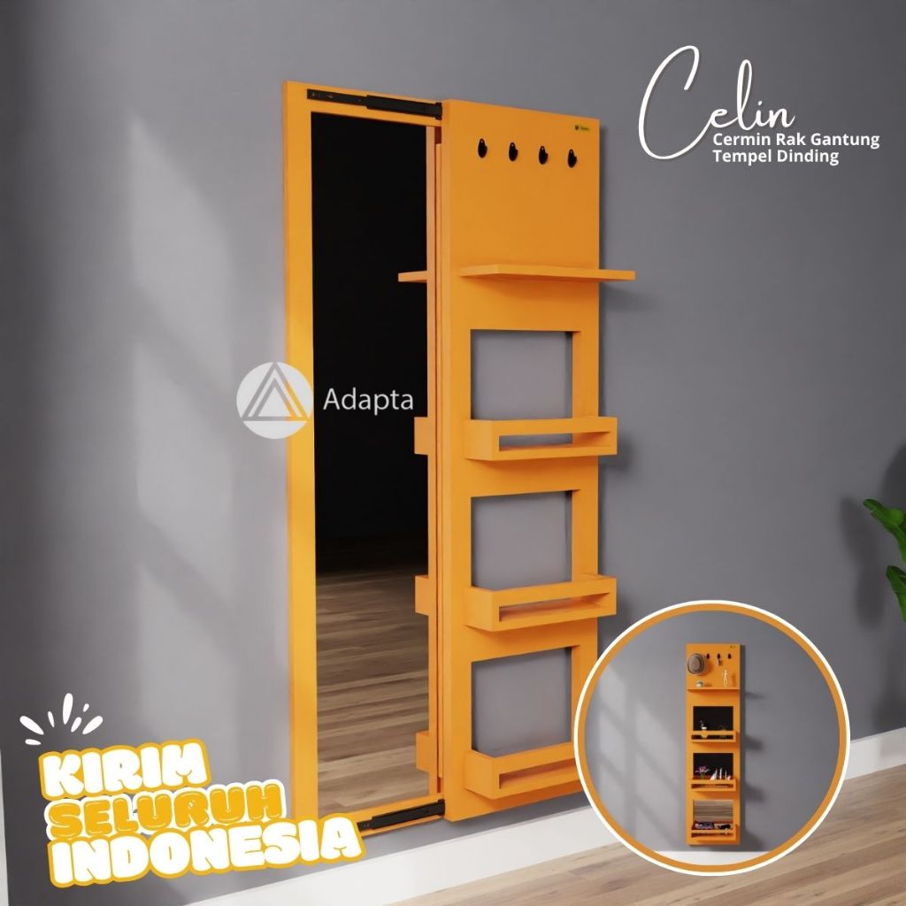 Adapta-Rak Pajangan Tempel Dinding + Cermin Full Body Standing Mirror-CelinA39