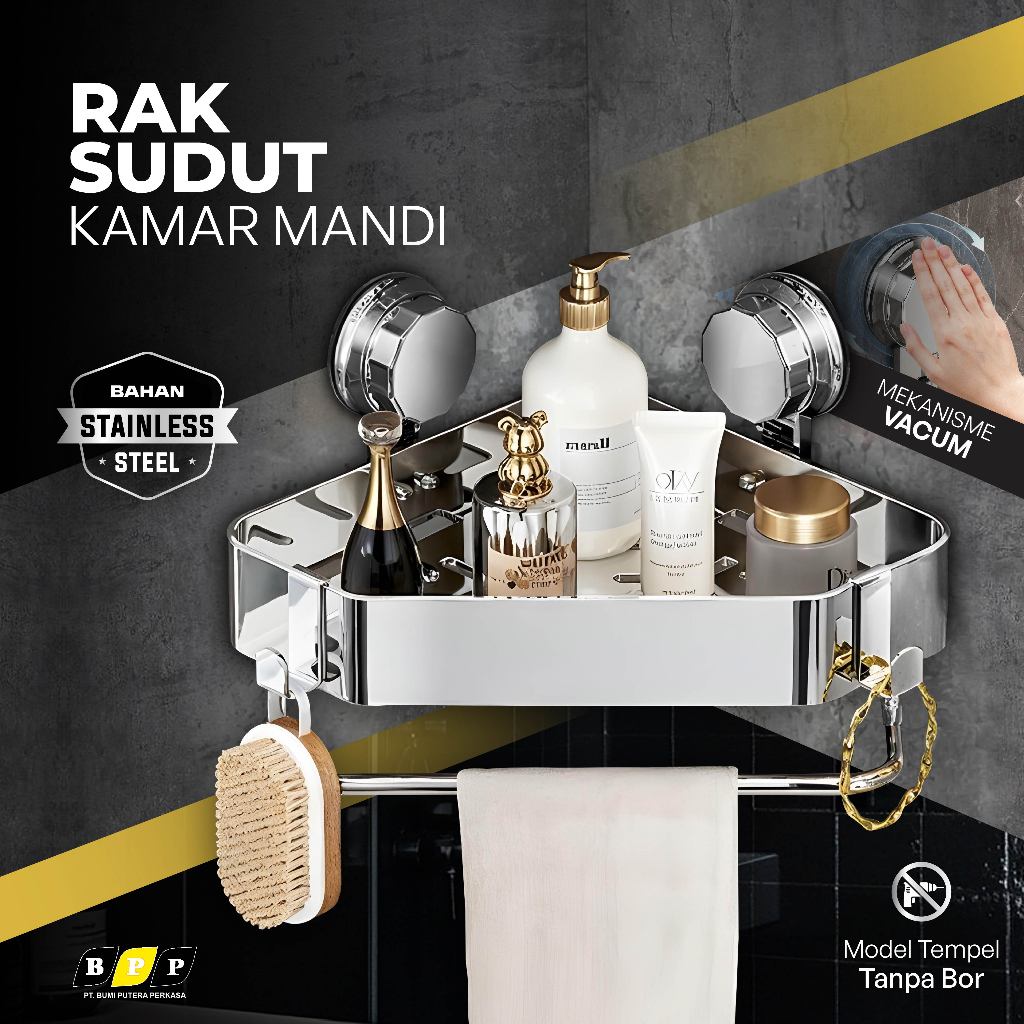 Rak Sudut Kamar Mandi Tempat Sabun Stainless | Rak Kamar Mandi Tembok Sudut Stainless Steel