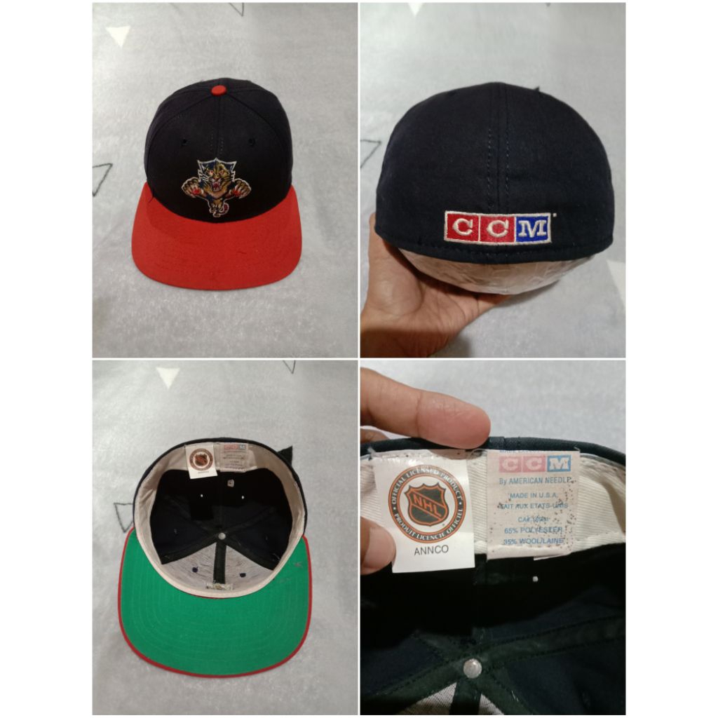 Topi remaja Vintage 90s Florida Panthers CCM Fitted Hat Size 6 3/4 2 Tone Green Underbrim annco amer