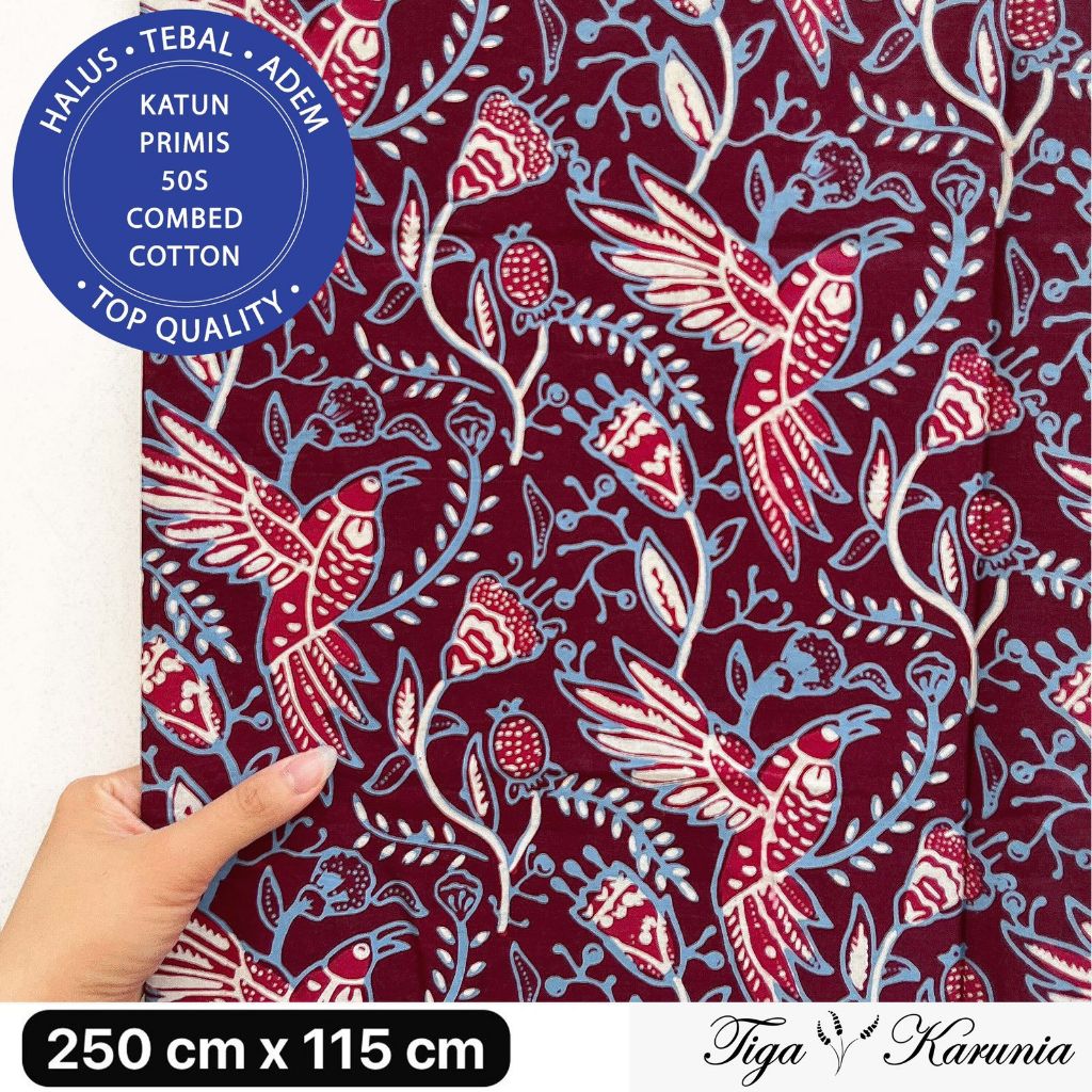 Kain Batik Tulis Kombinasi Cap Premium Solo Burung Maroon Blue KATUN PRIMIS