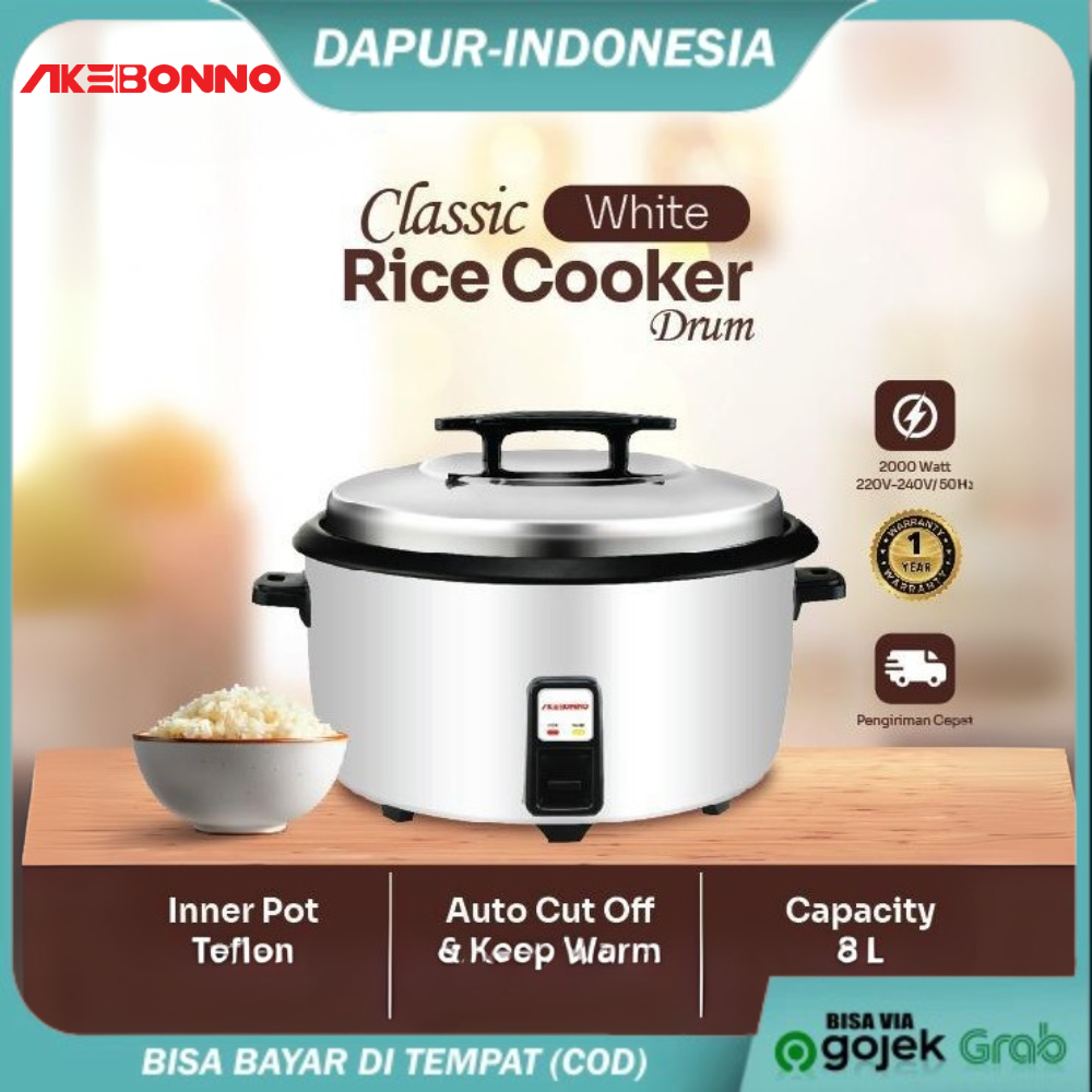Akebonno Classic Rice Cooker Electric Drum 8 Liter ARC8 White 2000 Watt