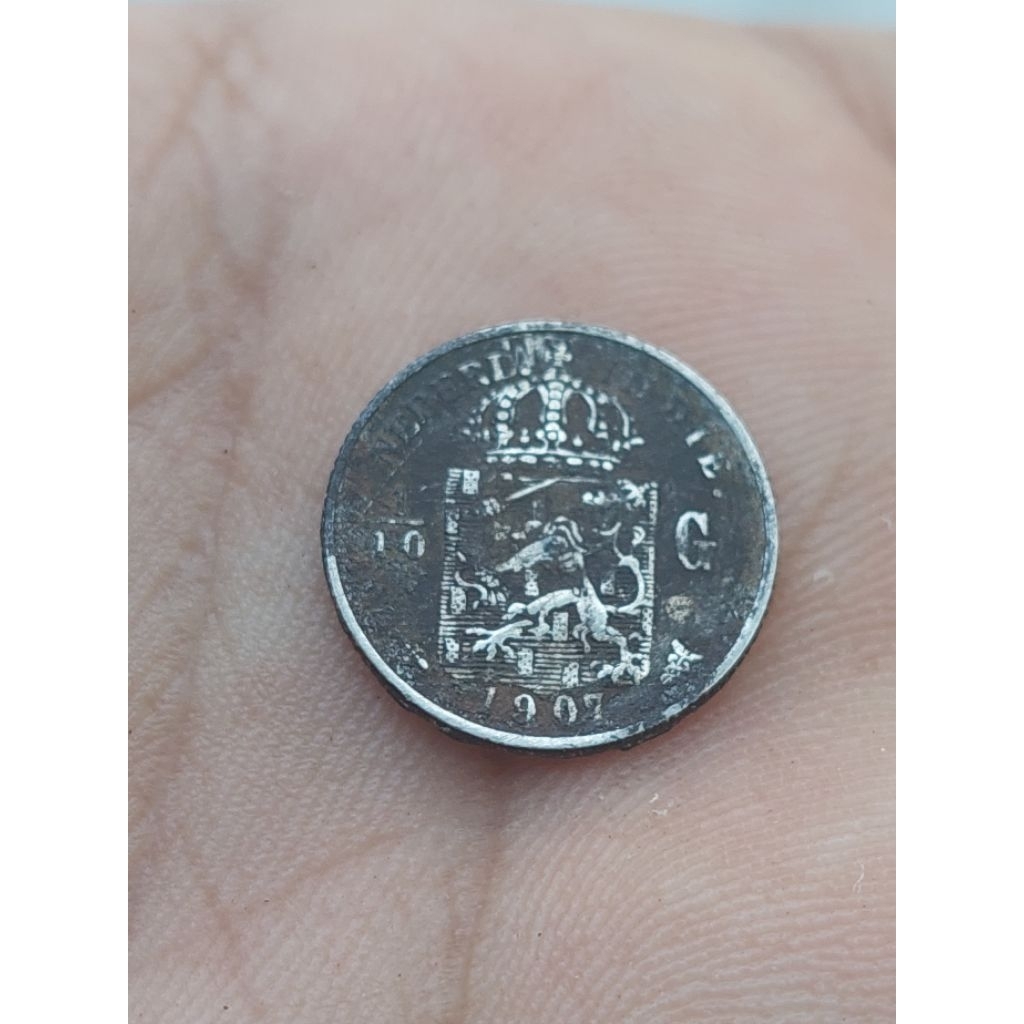 koin perak 1/10 gulden tahun 1907
