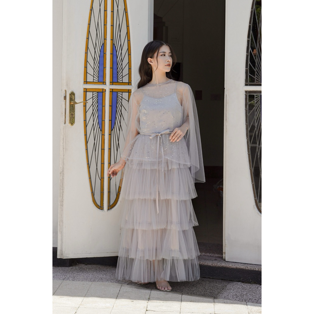 LYLA - BAJU DRESS ABU ABU / BAJU DRESS SILVER / DRESS SILVER / RUFFLE TULLE DRESS / LACE TULLE / LAC