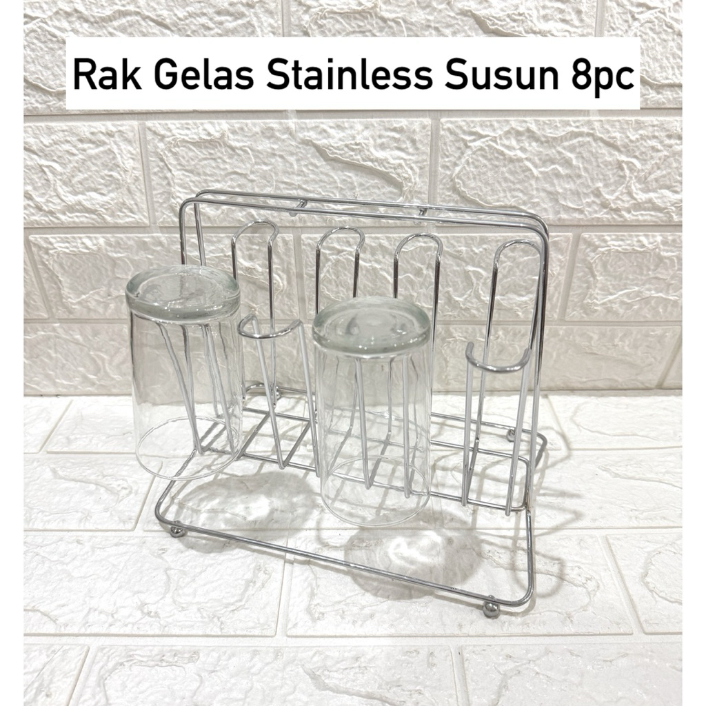 Rak gelas stainless tempat gelas stainless susun 8