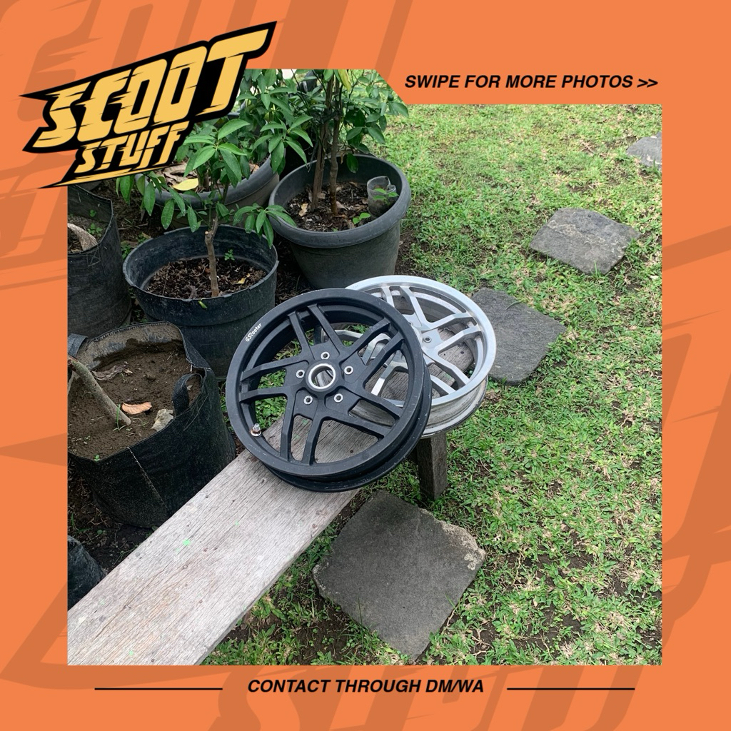 Velg Depan Set GS Scooter Black & Silver Polish Vespa Sprint Primavera S LX GTS  Zip 2V 3V Iget Spri