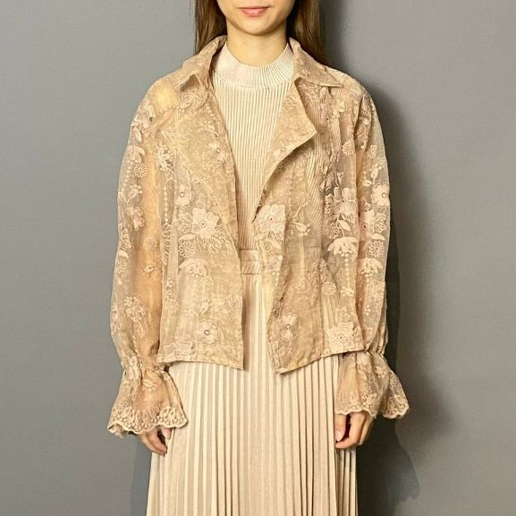 Magnolia Collection Atasan Wanita Lace Blazer Brokat Mocca