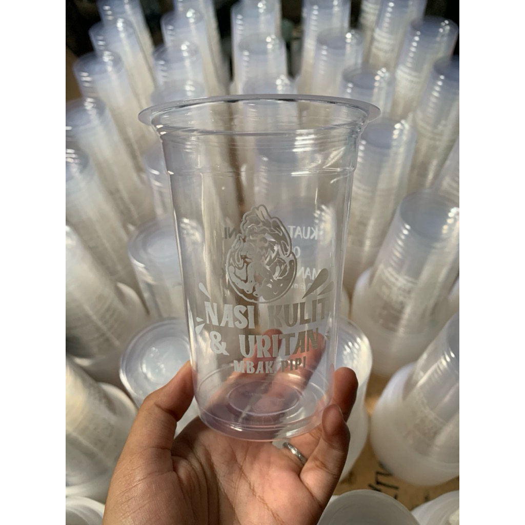 Cup Sablon Gelas Plastik 16oz Datar , Cup PP , Cup Gelas Plastik