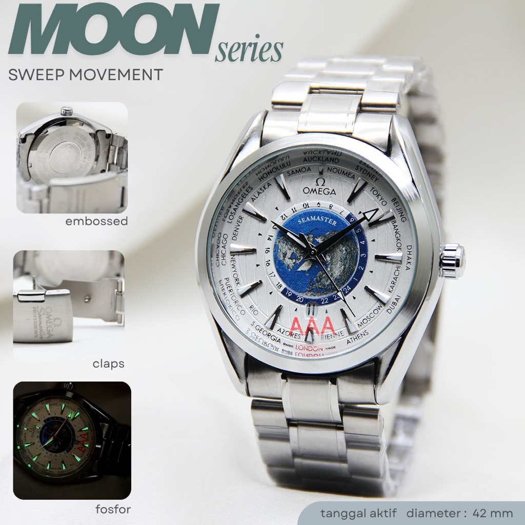 Jam Tangan Pria Omega Tanggal Aktif Stainless Steel
