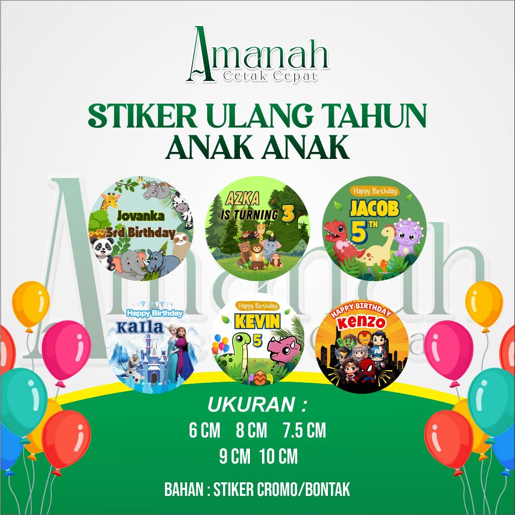 Stiker Ulang Tahun Anak Bulat / Stiker box ultah nasi kuning / tumpeng / Free desain / Ukuran Custom