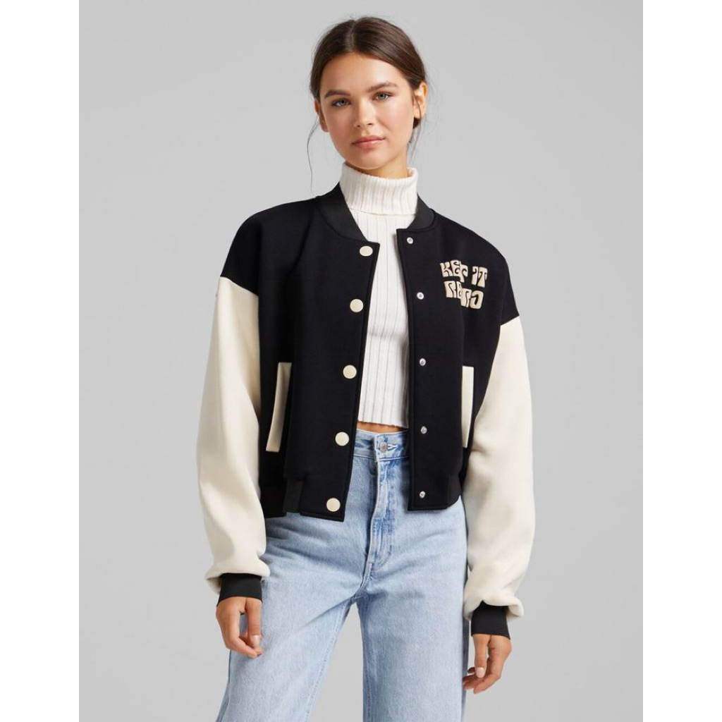 prlvd varsity jaket bershka woman