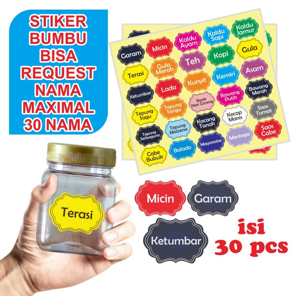 Stiker Label Pantry Tahan Air & Minyak - Stiker Minimalis untuk Wadah Makanan, Bumbu Dapur