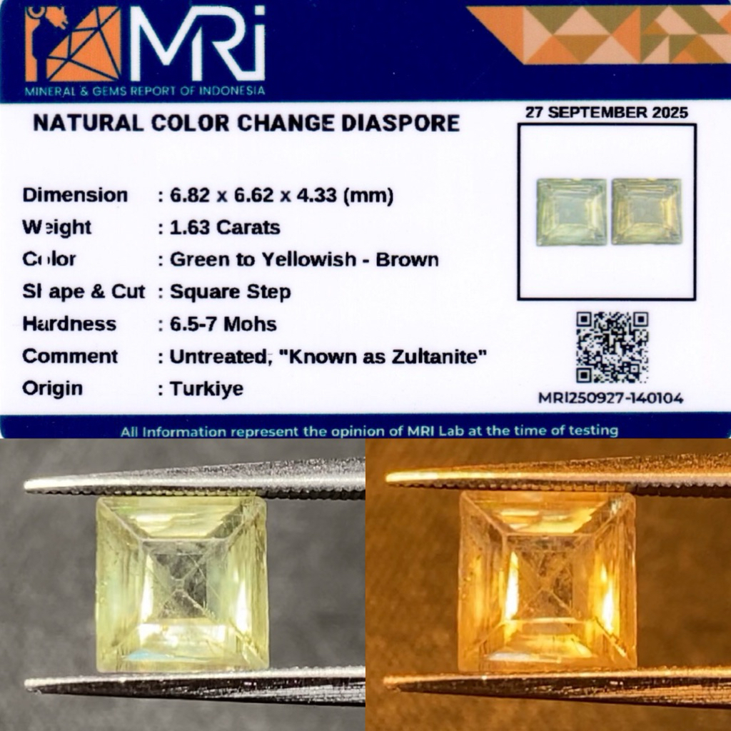 1,63 cts Natural Zultanite Color Change Diaspore origin Turkiye No Treatment Memo MRI