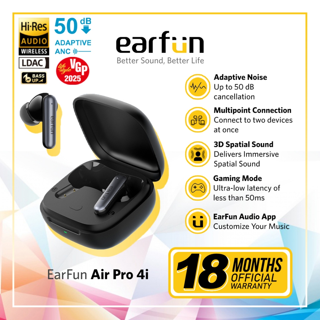 EarFun Air Pro 4i - Noise Free ANC TWS with 6 AI ENC Mic for Clear Sound