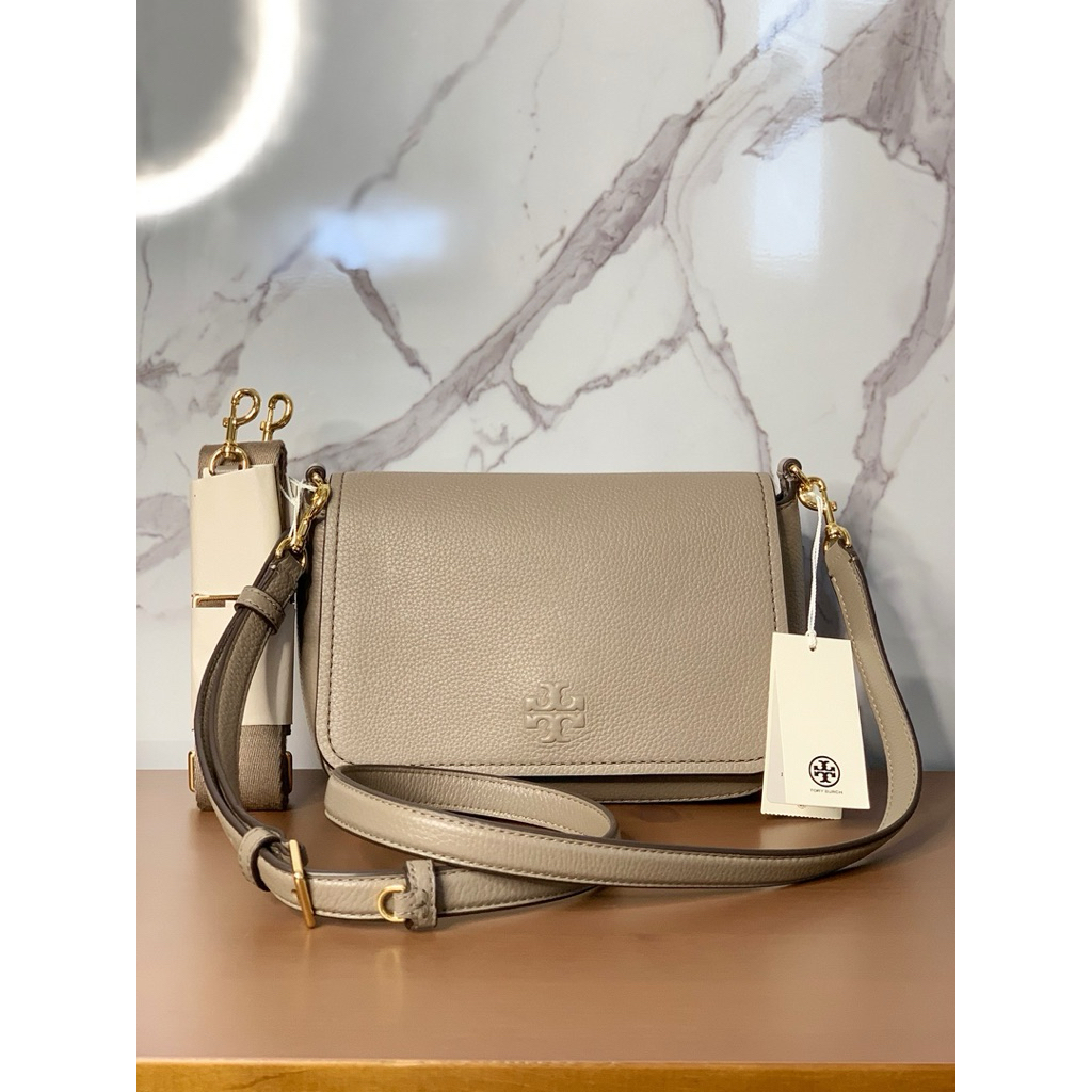 New TB Thea Flap Crossbody Gray Heron