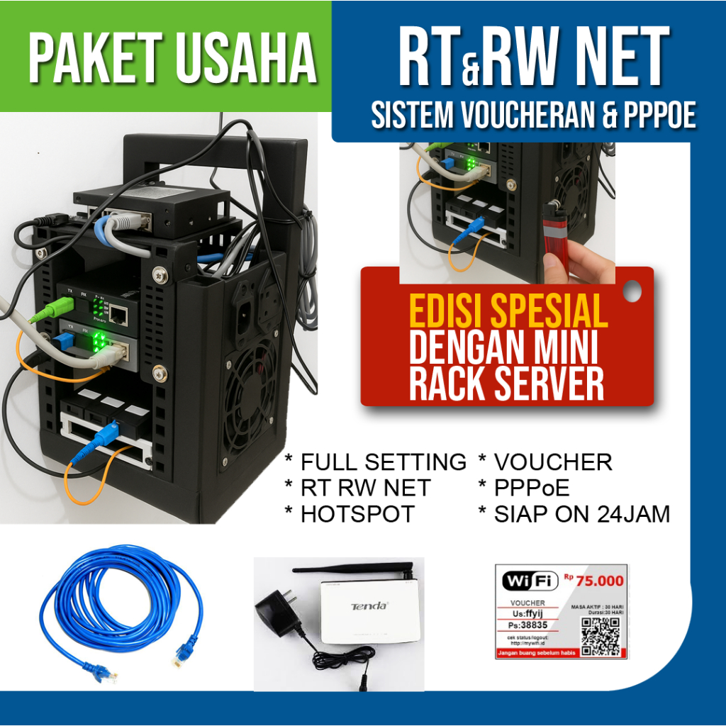 Paket Usaha Wifi Hotspot RT RW Net Sistem voucher dengan Mini Rack Server
