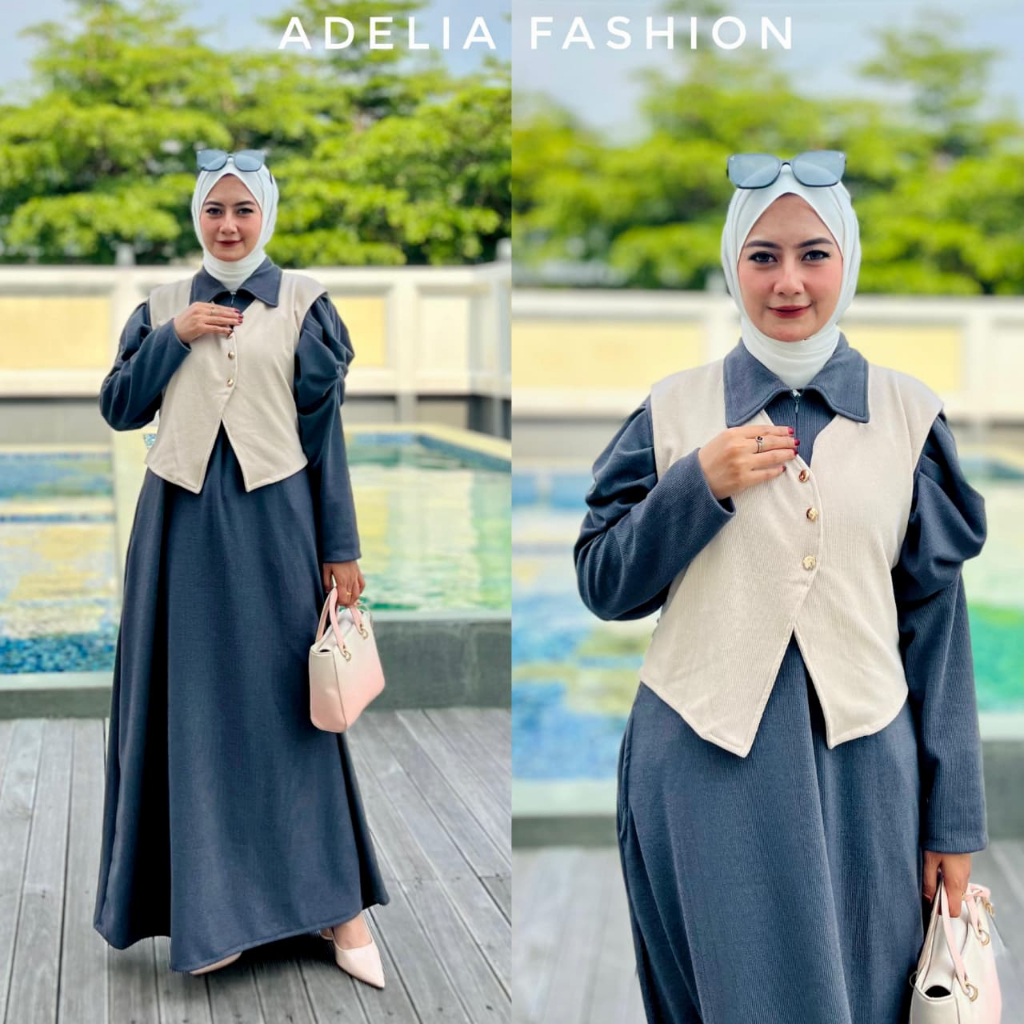 NURE -BAJU GAMIS AZURA DRES FREE BROS BAHAN KNIT PREMIUM GAMIS MODEL ROMPI TERBARU GAMIS DRESS WANIT