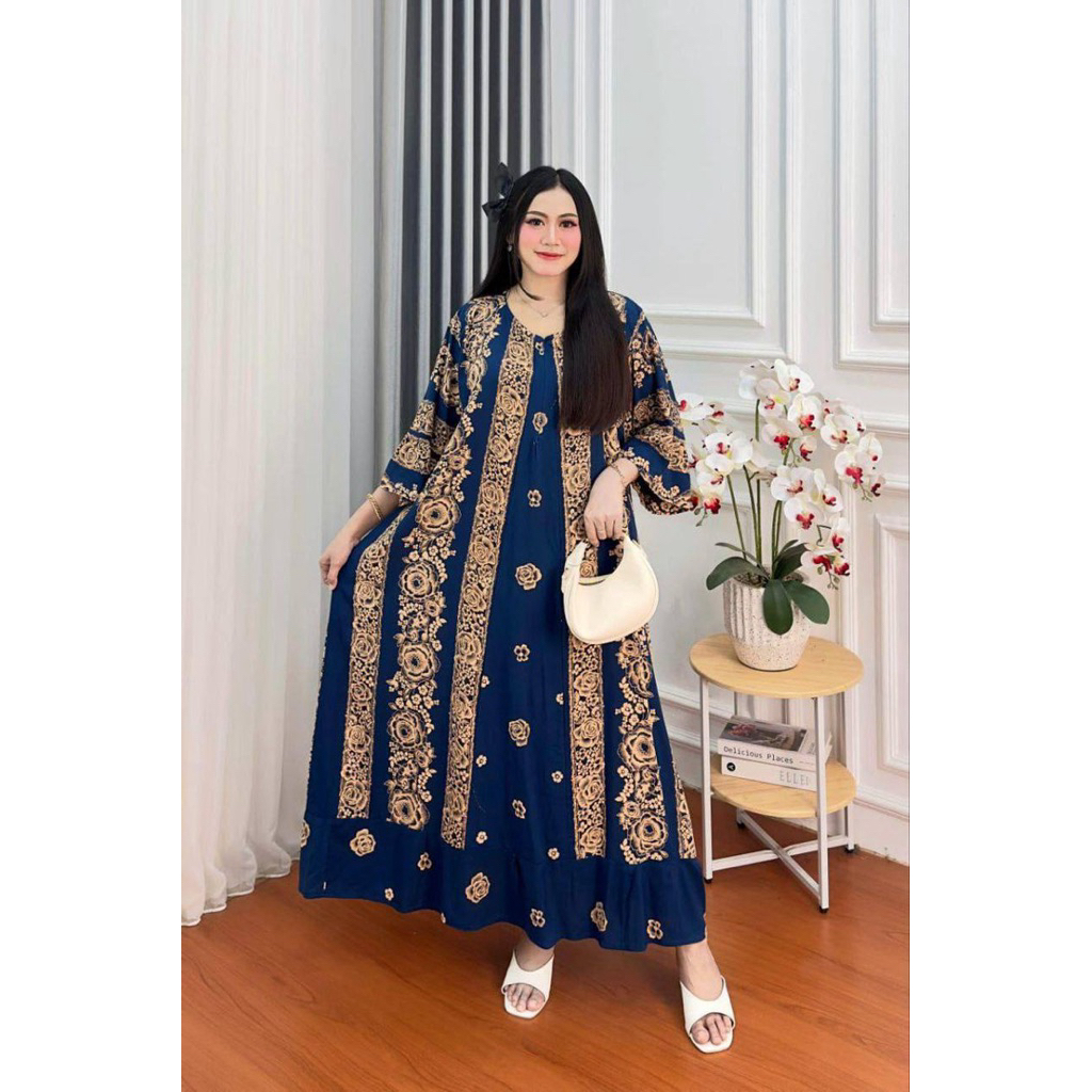 DRESS JUMBO MAWAR LENGAN 3/4 GAMIS WANITA RAYON ADEM GROSIR DASTER JUMBO OVERSIZE DASTER LD 130 CM