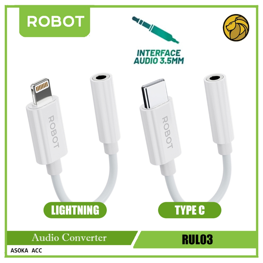 Robot Converter Jack Audio 2,5 mm Splitter For iPhone Adapter RUL03 / Type C RUC03