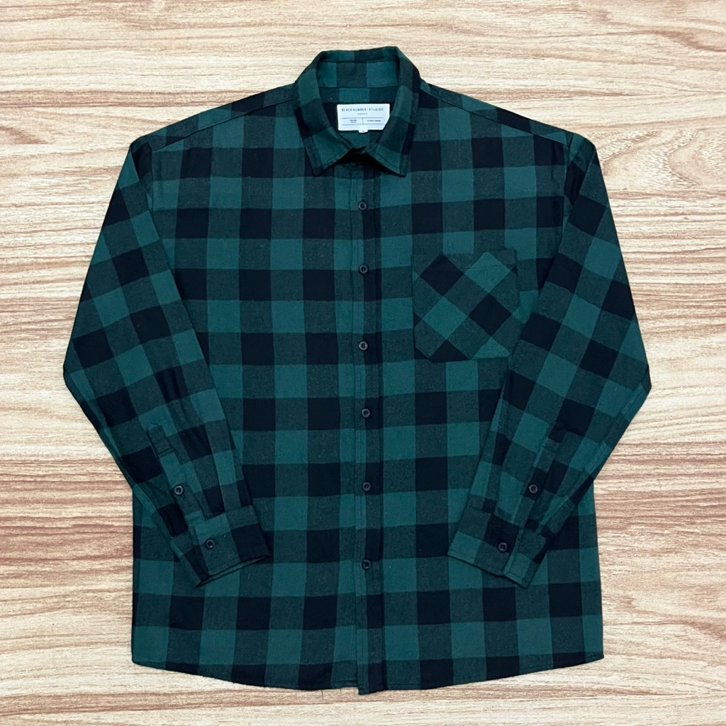 Kemeja Flannel BLACK NUMBER Green Black (XL)