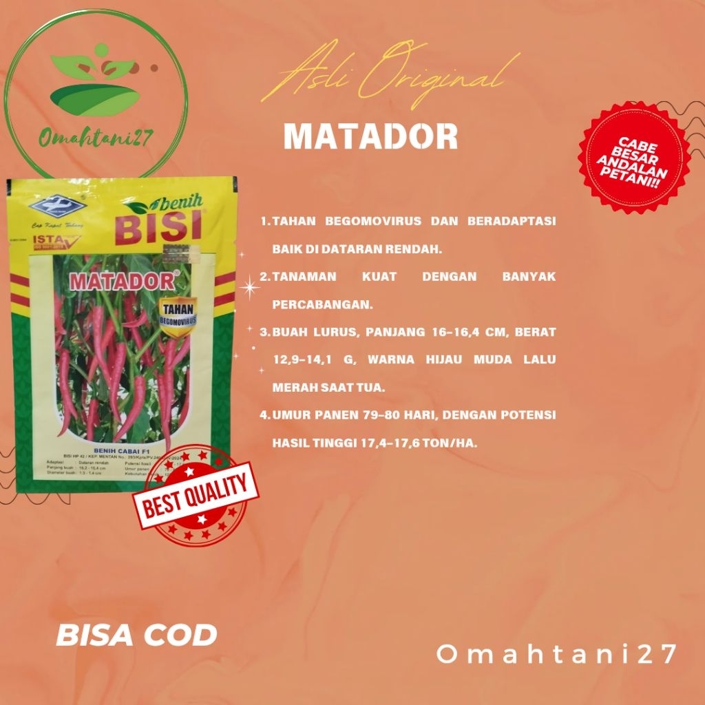 Benih Cabe Besar MATADOR Original BISI 2.250 butir