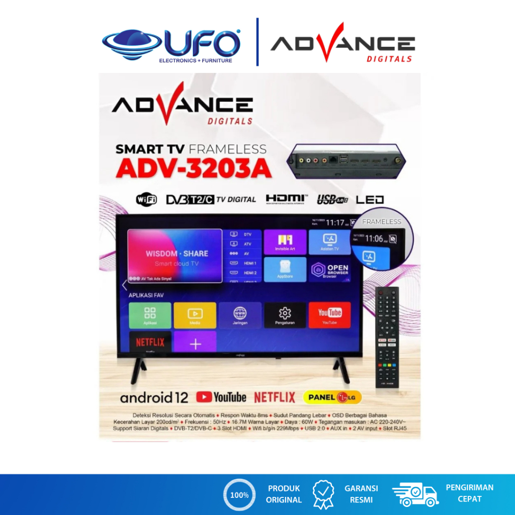 ADVANCE  ADV-3203A - Televisi Led Smart Digital Android TV 32 Inch