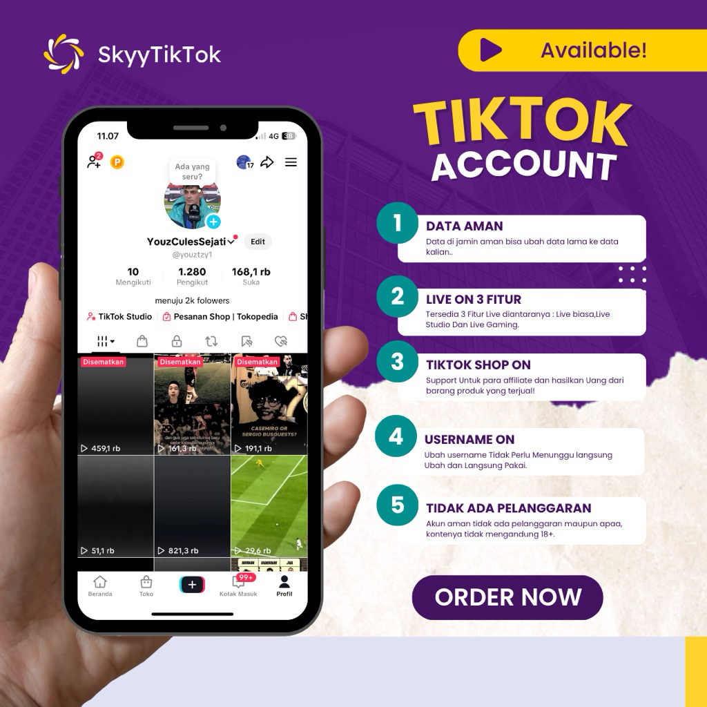 Akun tiktok fyp followers aktif 900-10K followers siap digunakan