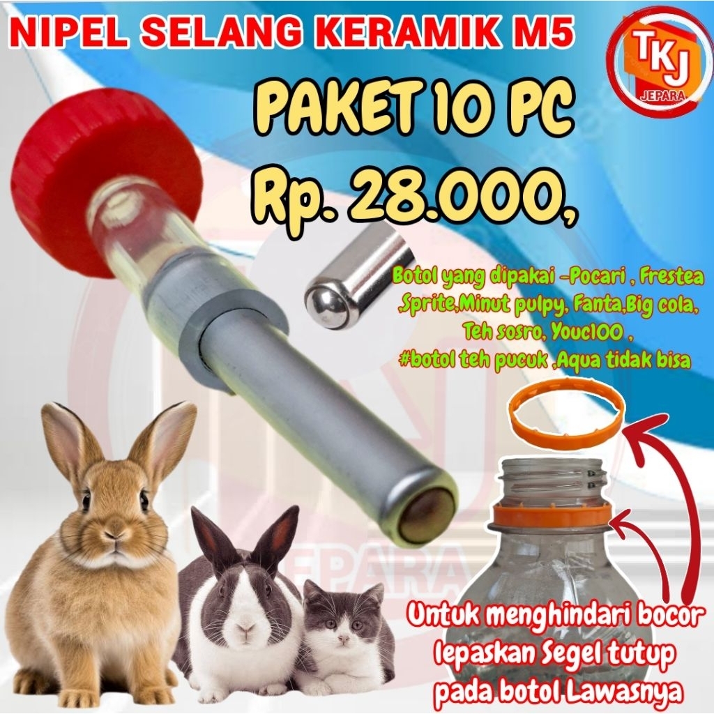 Nipel minum kelinci selang keramik M5 Per PAKET isi 10, nipel minum Kelinci, nipel minum kucing, nip