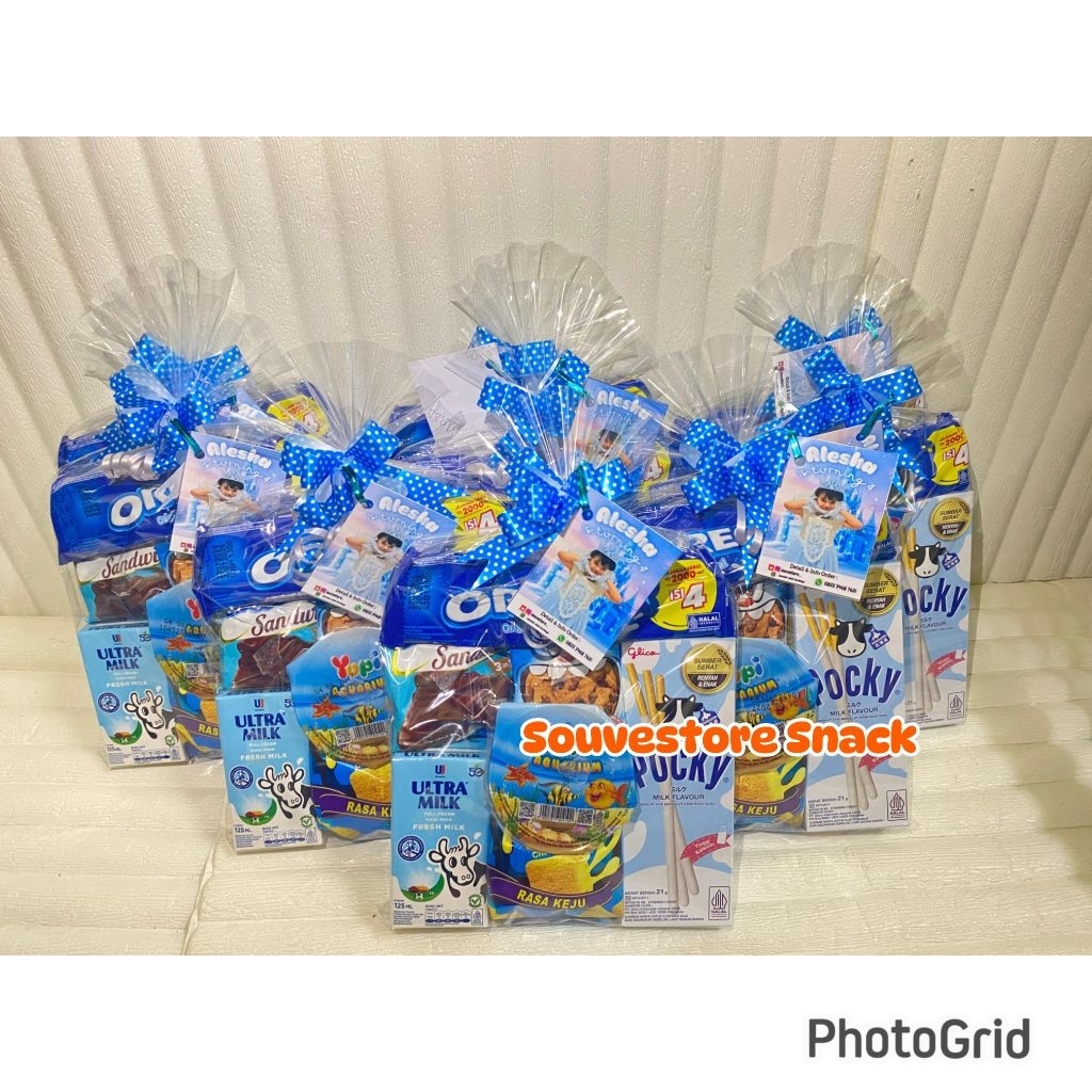 Paket ulang tahun tema warna serba biru serba pink Snack Pocky paketan Snack anak kekinian souvestor