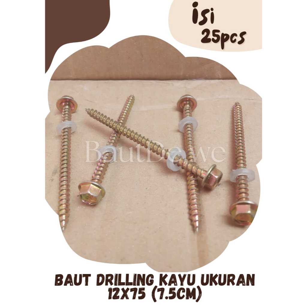 25pcs Baut Drilling Kayu Ukuran 12x75 (7.5cm)