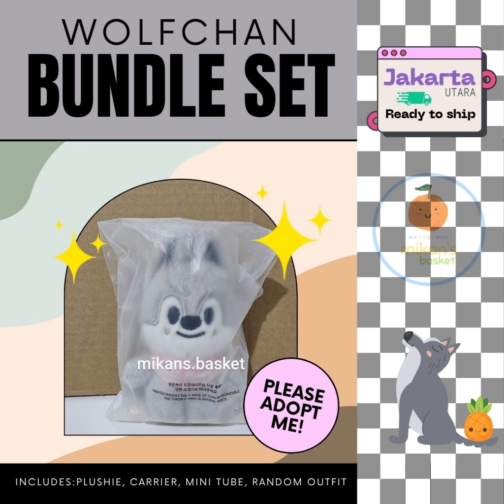 [Ready to ship/Siap Kirim] Sealed Skzoo 10cm 5'clock Wolfchan Bundle Set + Skz Album Hop Nemoz & Pob