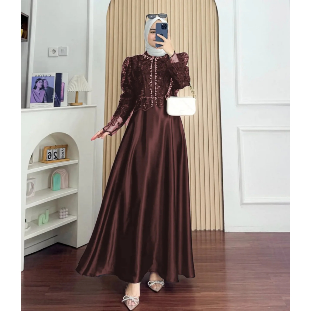 Sakura Dress Gamis Kondangan Terbaru 2026 Outer Brokat Model Rompi Kekinian Bahan Silk Premium Mewah